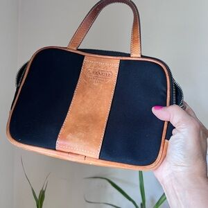 Coach cosmetic satchel black and saddle condition vintage